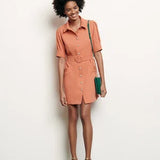 Coral shirt dress with decorative buttons and short sleeves — Sandro | Endless UAE