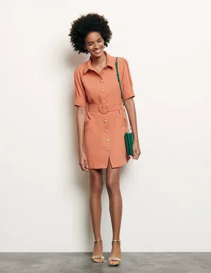 Coral shirt dress with decorative buttons and short sleeves — Sandro | Endless UAE