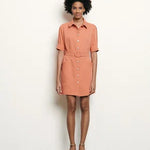 Coral shirt dress with decorative buttons and short sleeves — Sandro | Endless UAE