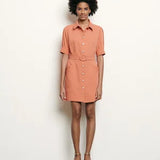 Coral shirt dress with decorative buttons and short sleeves — Sandro | Endless UAE