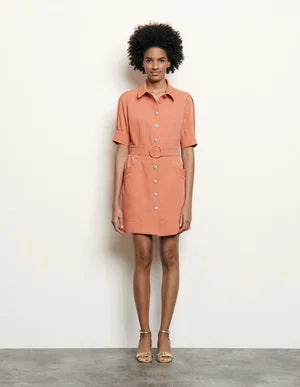 Coral shirt dress with decorative buttons and short sleeves — Sandro | Endless UAE