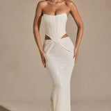 Saphira Embellished Cut-Out Draped Corset Gown