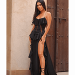 Satin Ruffle Maxi Dress - Endless - UAE Rental and Resale for Women's Fashion