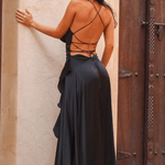 Satin Ruffle Maxi Dress - Endless - UAE Rental and Resale for Women's Fashion