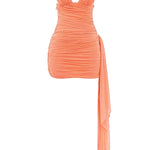 Coral ruched mini dress with plunging neckline and draped side detail — House of CB | Endless UAE