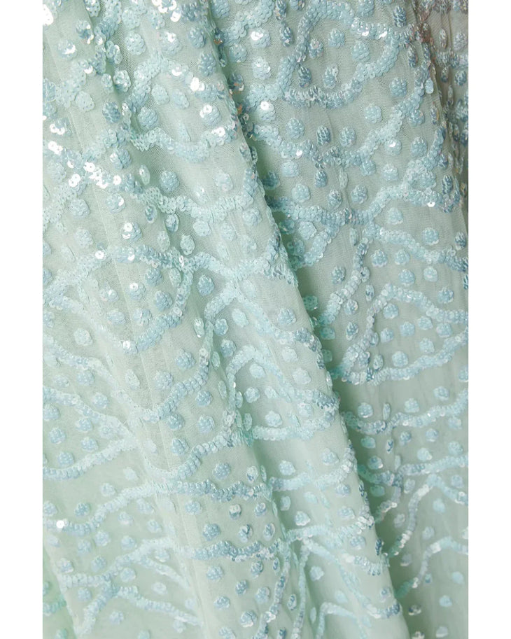 Sage green sequin midi dress with flutter sleeves — Needle and thread | Endless UAE