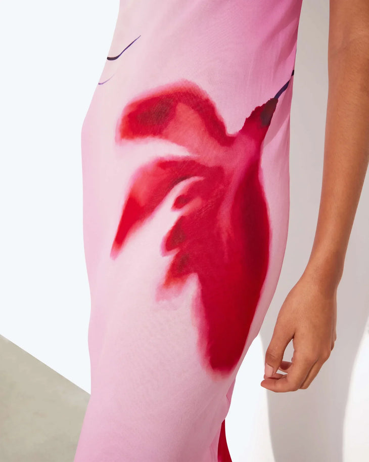 Pink slip dress with red floral print and thin straps — Rat & Boa | Endless UAE