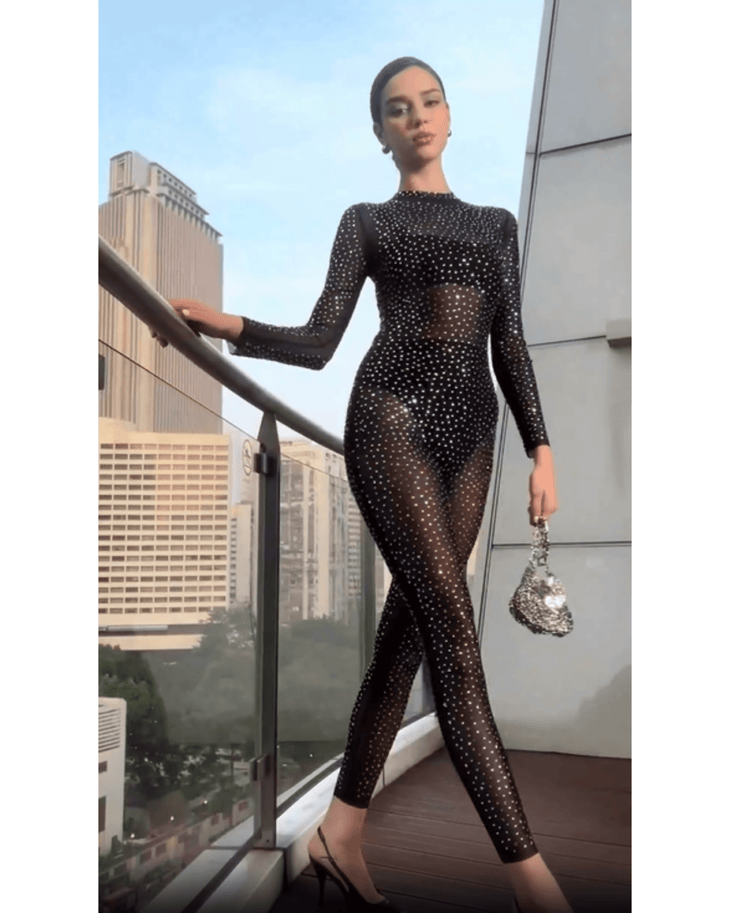 See Trough Rhinestone Jumpsuit - Endless - UAE Rental and Resale for Women's Fashion