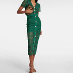 Green lace midi dress with button details and short flutter sleeves — Self-Portrait | Endless UAE