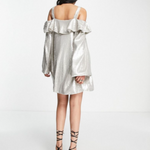Sequin Bardot Flute Sleeve Dress-Silver - Endless - UAE Rental and Resale for Women's Fashion
