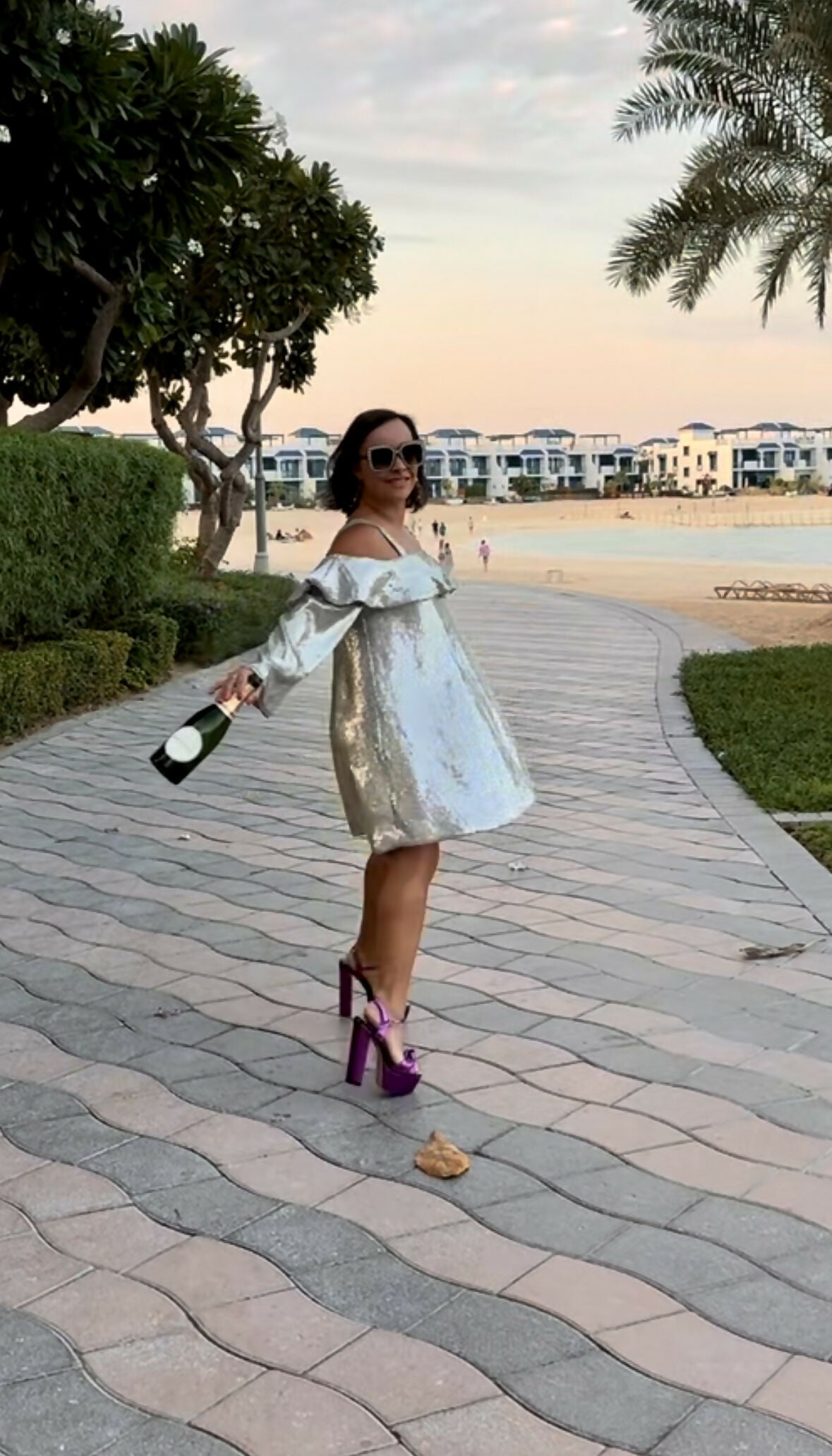Sequin Bardot Flute Sleeve Dress-Silver - Endless - UAE Rental and Resale for Women's Fashion