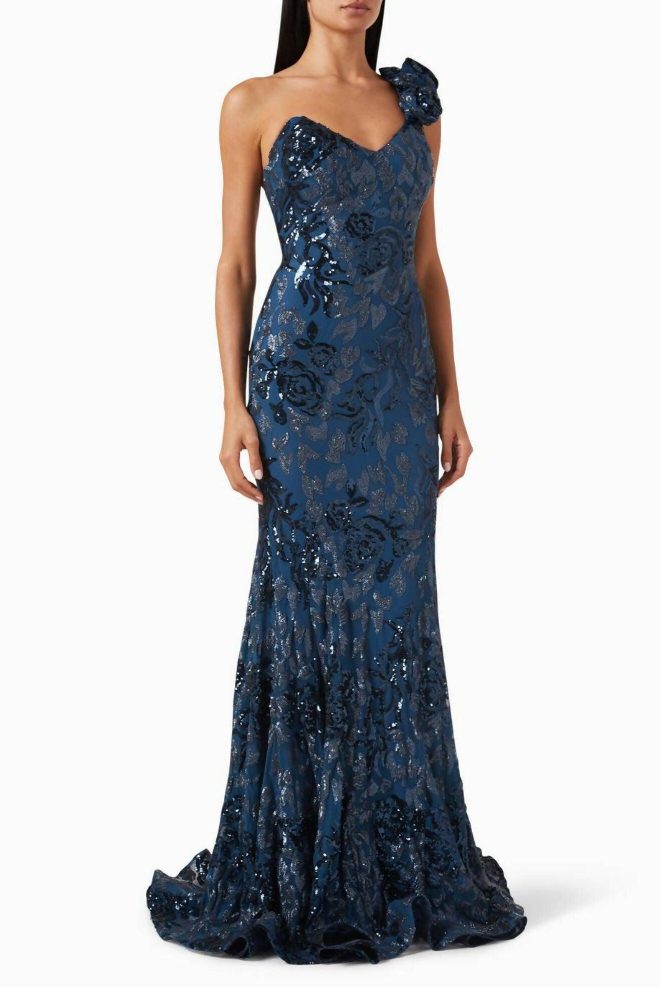 Sequin Embellished One Shoulder Gown in Lace - Endless - UAE Rental and Resale for Women's Fashion