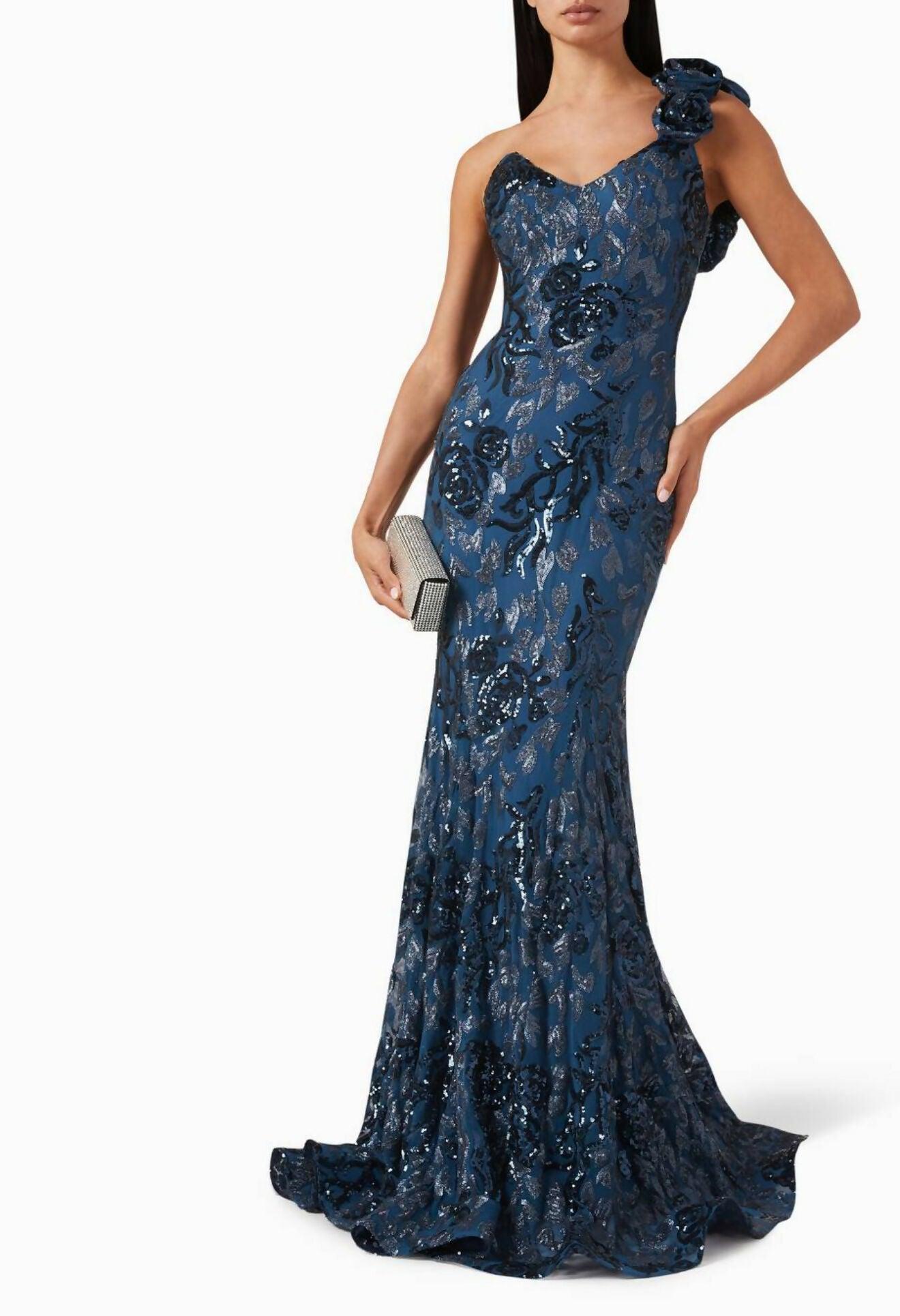 Sequin Embellished One Shoulder Gown in Lace - Endless - UAE Rental and Resale for Women's Fashion