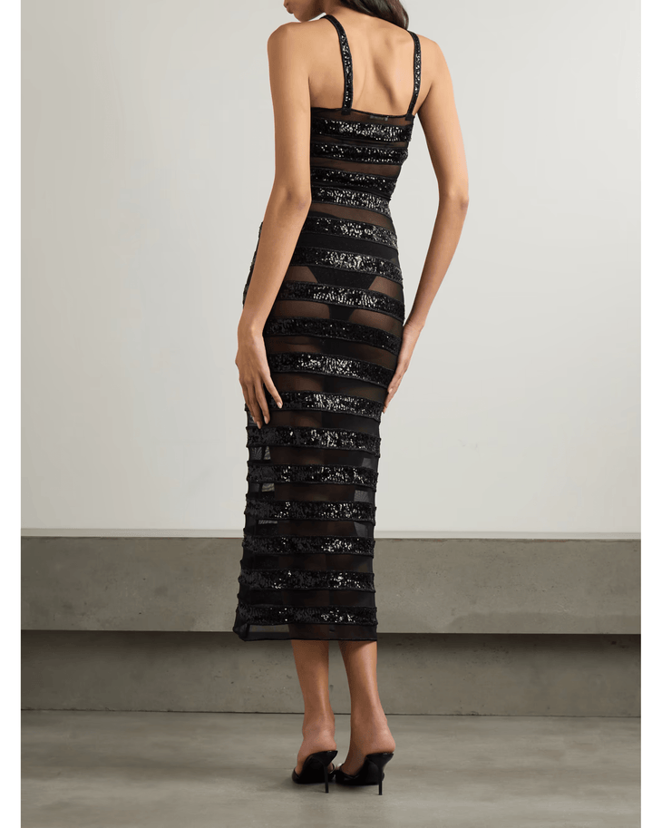 Sequin Embellished Striped Stretch Tulle Dress - Endless - UAE Rental and Resale for Women's Fashion