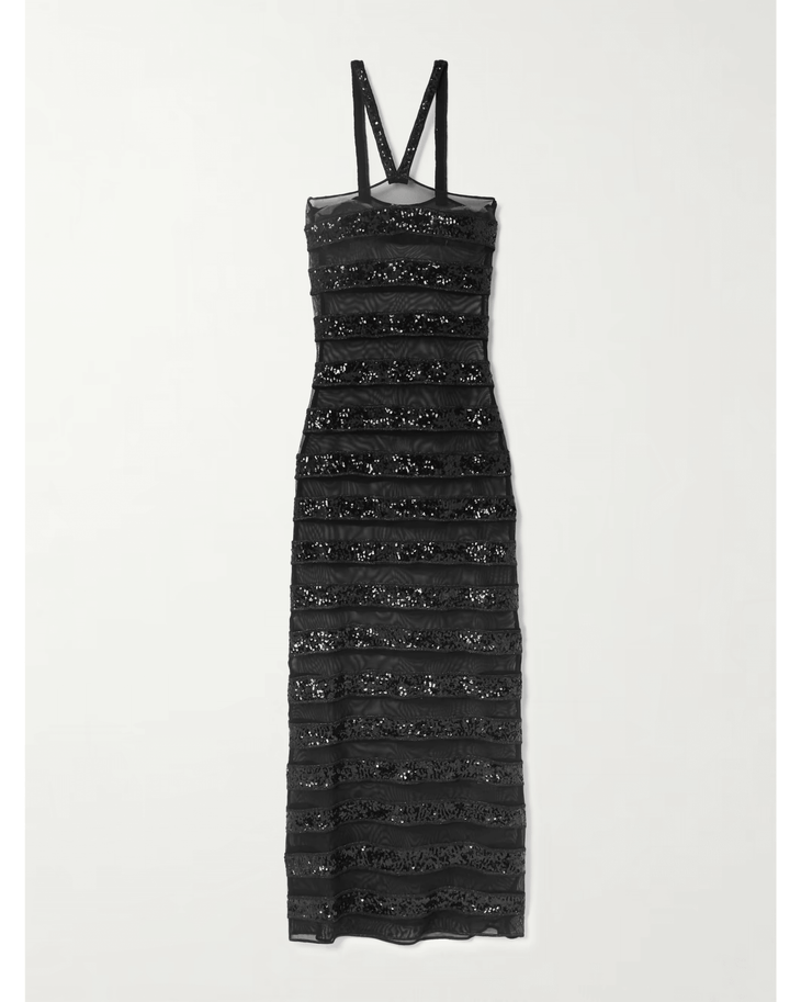 Sequin Embellished Striped Stretch Tulle Dress - Endless - UAE Rental and Resale for Women's Fashion