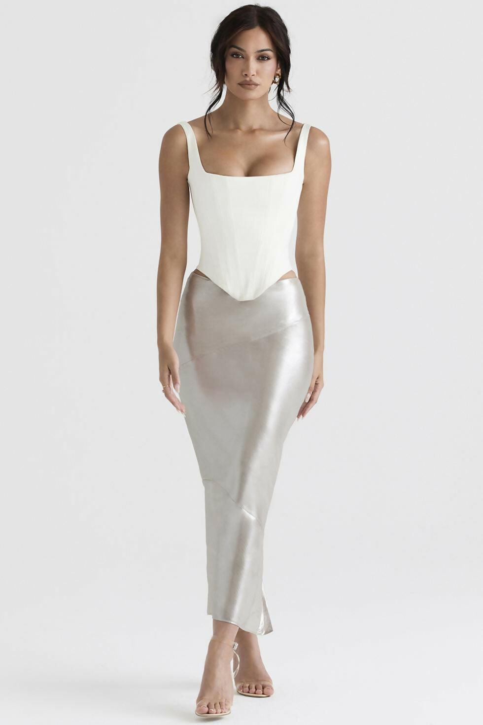 Shimmer Champagne Midi Skirt - Endless - UAE Rental and Resale for Women's Fashion