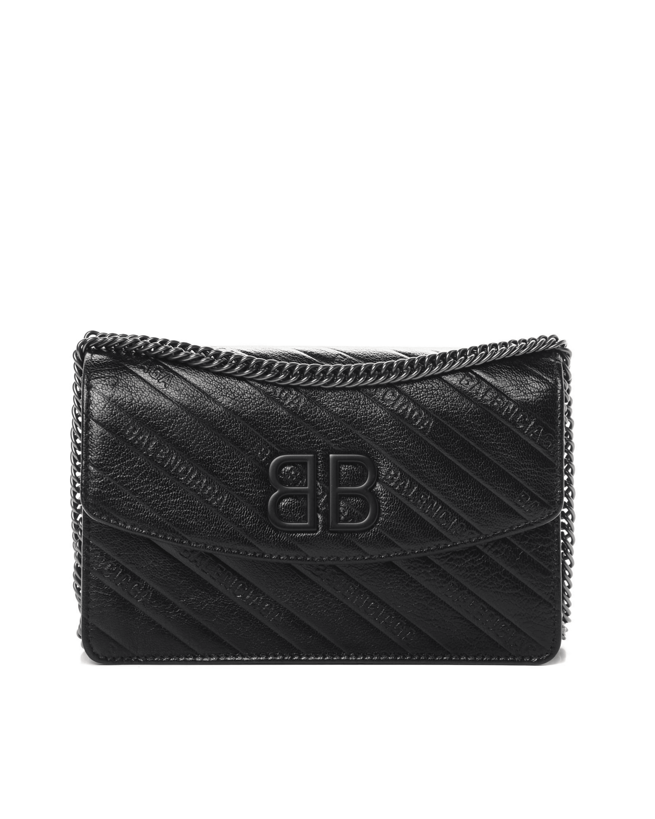 Shiny Goatskin Logo Embossed Monochrome BB Chain Wallet Black - Endless - UAE Rental and Resale for Women's Fashion