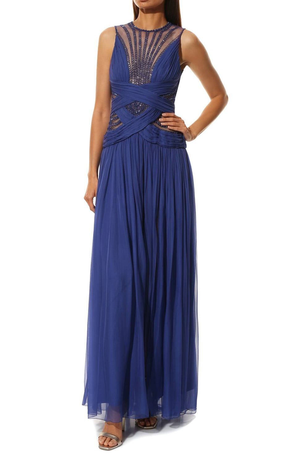 Silk Maxi Dress with Decorative Trim - Endless - UAE Rental and Resale for Women's Fashion