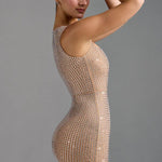 Sindre Embellished Square-Neck Mini Dress in Almond - Endless - UAE Rental and Resale for Women's Fashion
