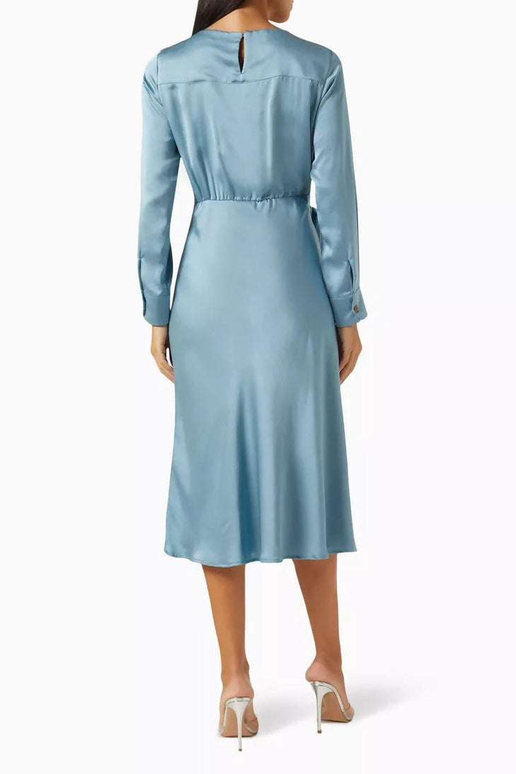 Sion Knotted Midi Dress in Satin - Endless - UAE Rental and Resale for Women's Fashion