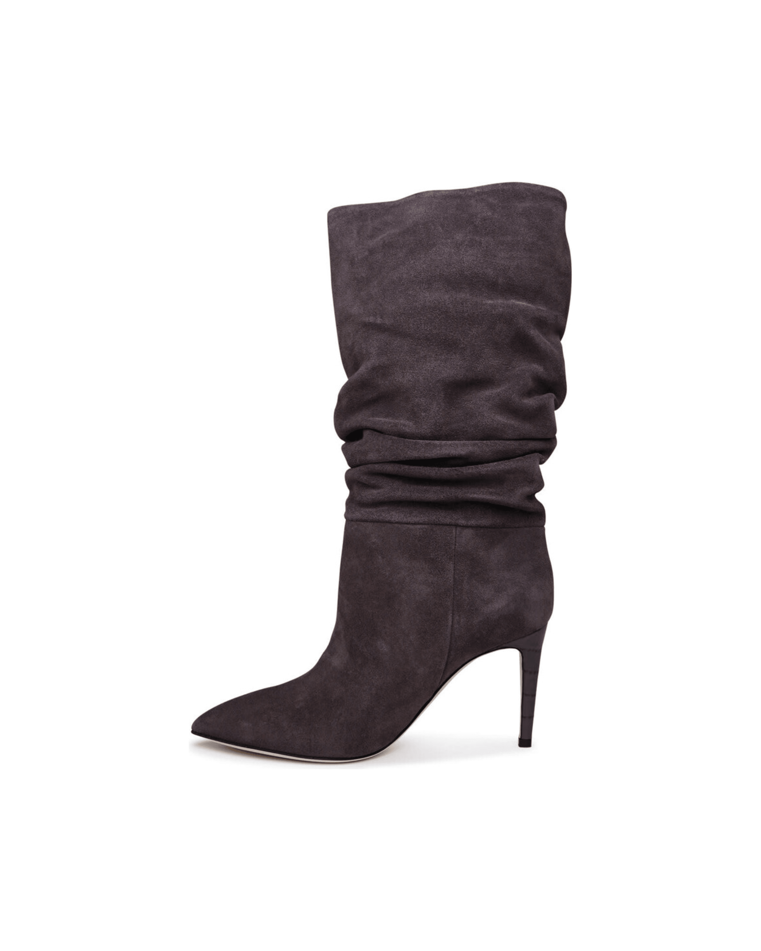 Grey suede slouchy knee-high boots with pointed toe and stiletto heel — Paris Texas | Endless UAE