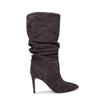 Grey suede slouchy knee-high boots with pointed toe and 85mm stiletto heel — Paris Texas | Endless UAE