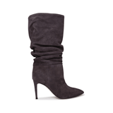 Grey suede slouchy knee-high boots with pointed toe and 85mm stiletto heel — Paris Texas | Endless UAE