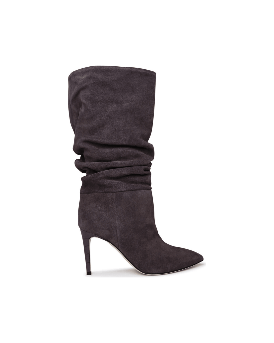 Grey suede slouchy knee-high boots with pointed toe and 85mm stiletto heel — Paris Texas | Endless UAE
