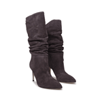 Grey suede slouchy knee-high boots with pointed toe and stiletto heel — Paris Texas | Endless UAE