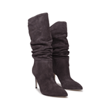 Grey suede slouchy knee-high boots with pointed toe and stiletto heel — Paris Texas | Endless UAE
