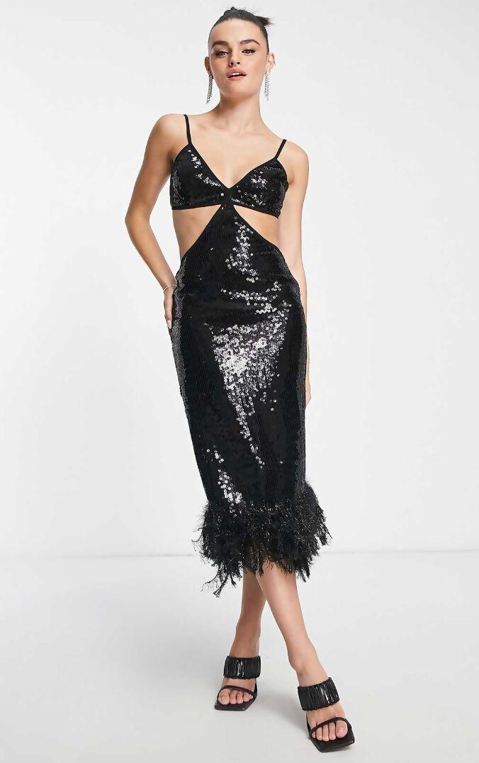 Strappy Sequin Maxi Dress with Faux Fur Hem - Endless - UAE Rental and Resale for Women's Fashion