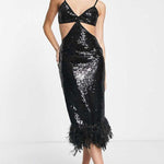 Strappy Sequin Maxi Dress with Faux Fur Hem - Endless - UAE Rental and Resale for Women's Fashion