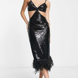 Strappy Sequin Maxi Dress with Faux Fur Hem - Endless - UAE Rental and Resale for Women's Fashion