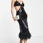 Strappy Sequin Maxi Dress with Faux Fur Hem - Endless - UAE Rental and Resale for Women's Fashion