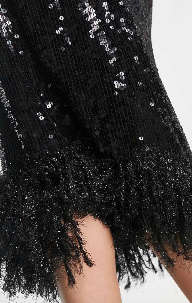 Strappy Sequin Maxi Dress with Faux Fur Hem - Endless - UAE Rental and Resale for Women's Fashion