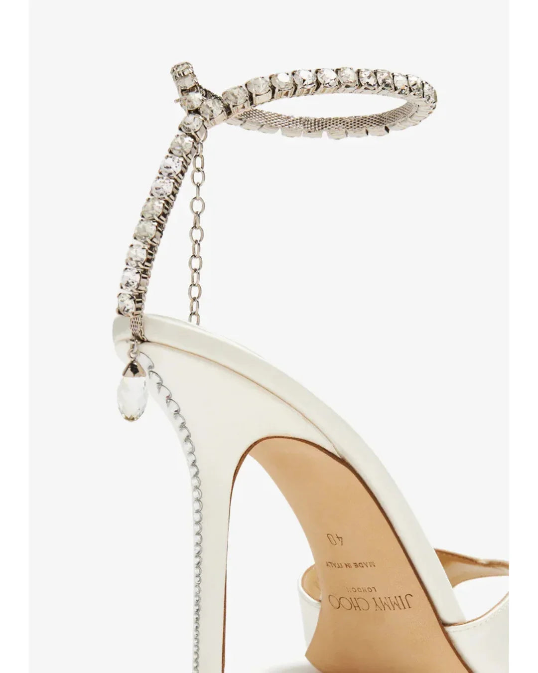 Saeda 100 cream satin sandal with crystal-embellished ankle strap — Jimmy Choo | Endless UAE