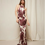 Long halter floral print dress in burgundy and cream — Twinset | Endless UAE