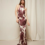 Long halter floral print dress in burgundy and cream — Twinset | Endless UAE