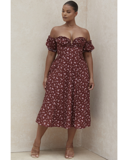 Lauren Wine Floral Strapless Midi Dress