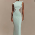Mint green sleeveless maxi dress with mesh side cutouts and high neckline — Endless | Endless UAE