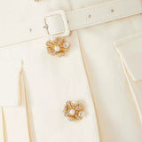 Cream Linen Tailored Midi Dress