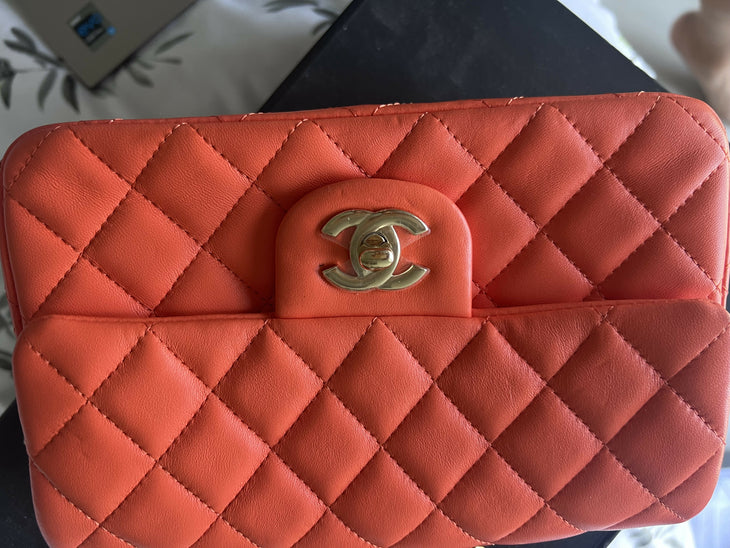 Coral quilted lambskin mini classic handbag with gold CC logo — Chanel | Endless UAE
