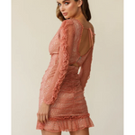 Tamara Ruched Long Sleeve Lace Mesh Dress Rose - Endless - UAE Rental and Resale for Women's Fashion