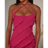 Calico Cross Strap Ruffle Floor Length Dress