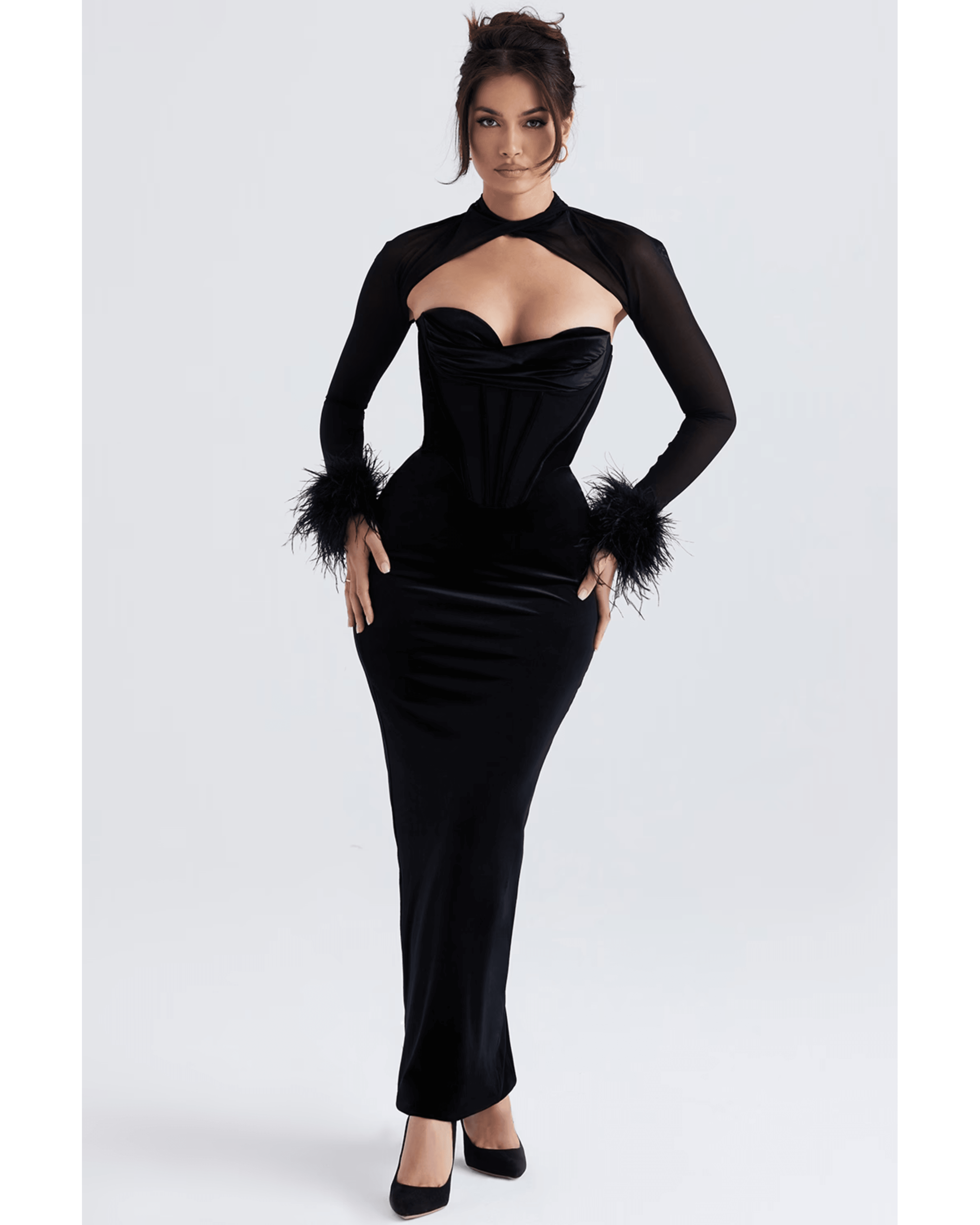 Thalia Black Velvet Corset Maxi Dress - Endless - UAE Rental and Resale for Women's Fashion