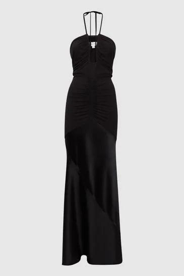 Thalia Fitted Plunge Neck Satin Maxi Dress - Endless - UAE Rental and Resale for Women's Fashion