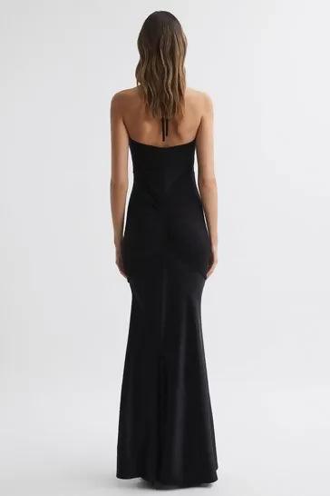 Thalia Fitted Plunge Neck Satin Maxi Dress - Endless - UAE Rental and Resale for Women's Fashion