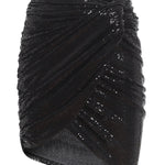 Black sequined asymmetric mini skirt with ruched detailing and wrap-style hem — The Attico | Endless UAE