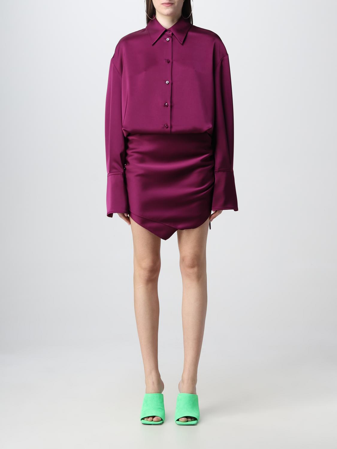 Magenta Hatty Mini Shirt Dress with button-front closure and ruched skirt detail — The Attico | Endless UAE