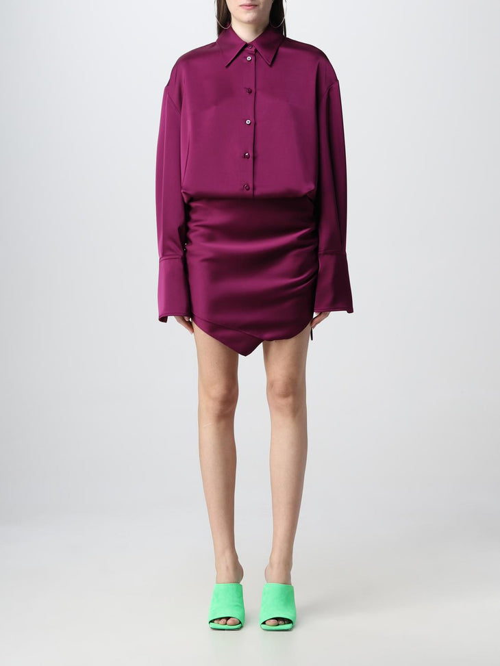 Magenta Hatty Mini Shirt Dress with button-front closure and ruched skirt detail — The Attico | Endless UAE